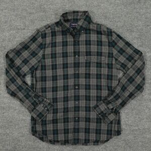 American Eagle Outfitters Shirt Mens Medium Gray Plaid Flannel Slim Long Sleeve